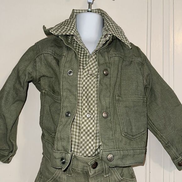 Vintage 70s Sears green denim jean jacket/pants & matching western shirt - Picture 2 of 14